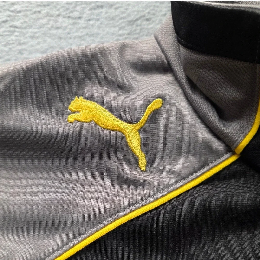 Puma Mens XL Track Jacket Black Grey Yellow Colorblock Full Zip Athletic Coat
